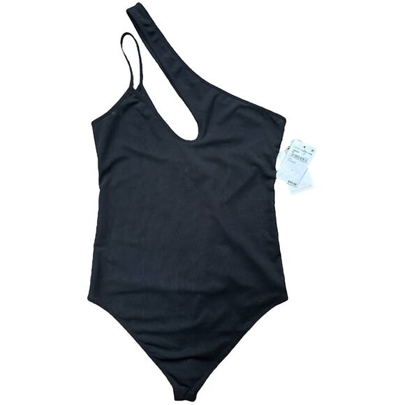 NWT Good American Black One Shoulder Sheer Mesh Bodysuit Size 3 Large Retail $95 - Picture 1 of 8